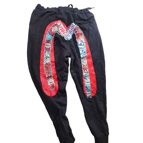 EVISU Heritage Custom XL Sweatpants Red Daicock Graphic Logo Streetwear Joggers - Picture 3 of 16